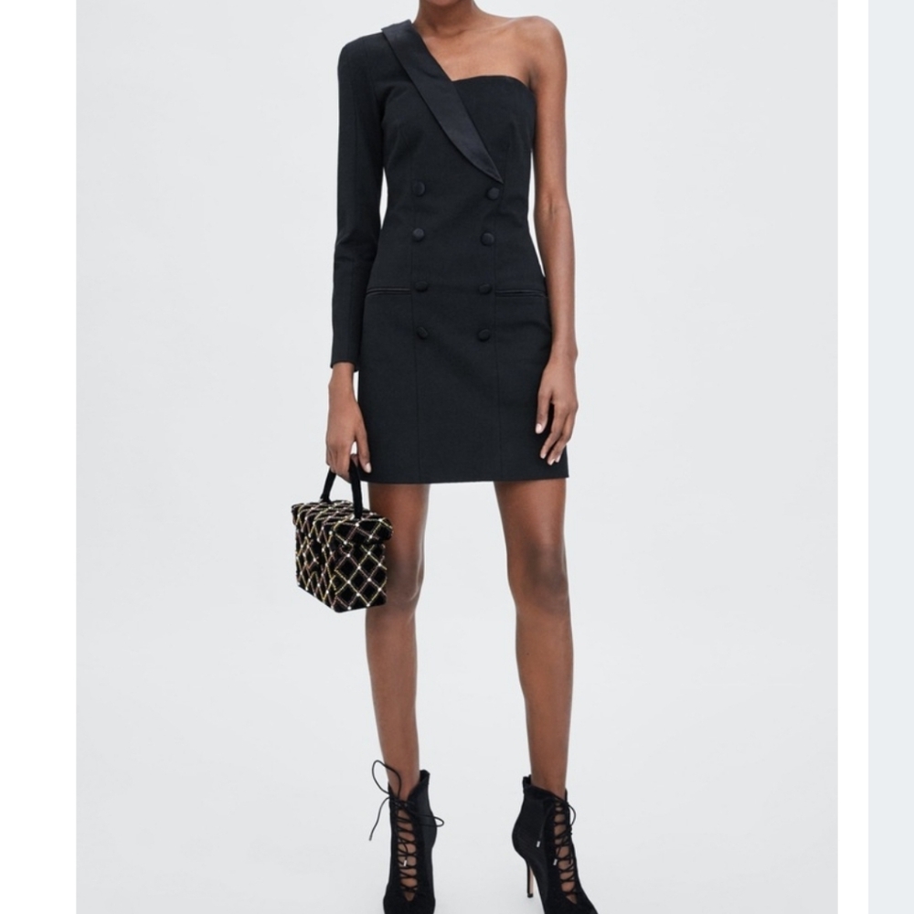 Zara Trf Asymetrical Tuxedo Dress